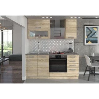 Cuisine complete L 180 cm avec plan de travail - Décor chene sonoma -