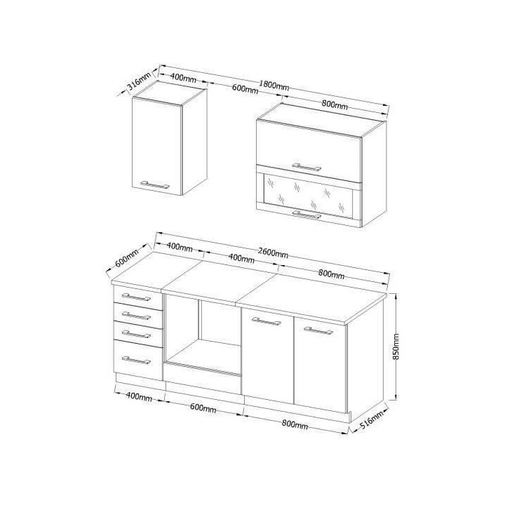 Cuisine complete L 180 cm avec plan de travail - Décor chene sonoma -