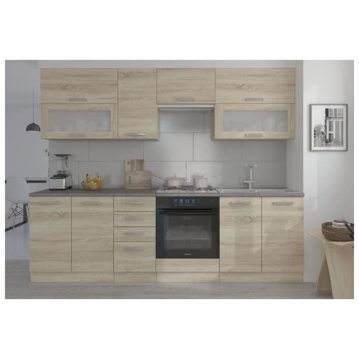 LASSEN Cuisine complete L 260 cm - Décor chene clair sonoma