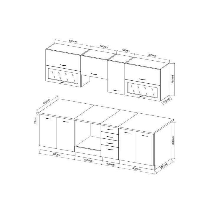 LASSEN Cuisine complete L 260 cm - Décor chene clair sonoma