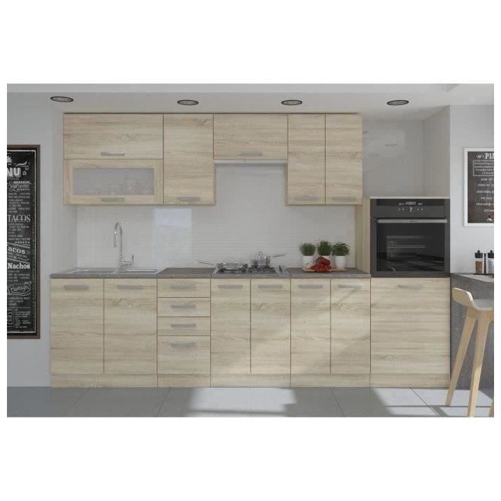 LASSEN Cuisine complete L 300 cm avec demi-colonne four et hotte - Dé