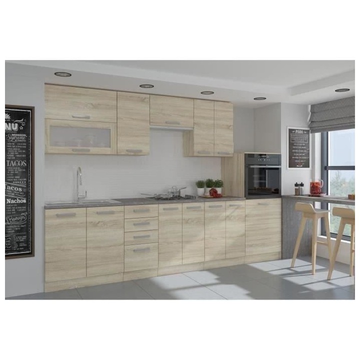 LASSEN Cuisine complete L 300 cm avec demi-colonne four et hotte - Dé