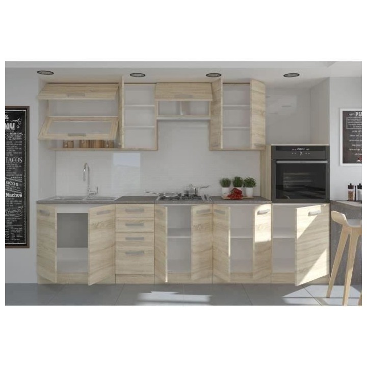 LASSEN Cuisine complete L 300 cm avec demi-colonne four et hotte - Dé