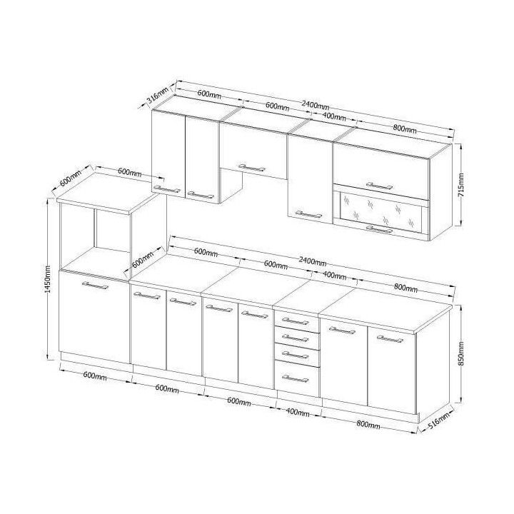 LASSEN Cuisine complete L 300 cm avec demi-colonne four et hotte - Dé