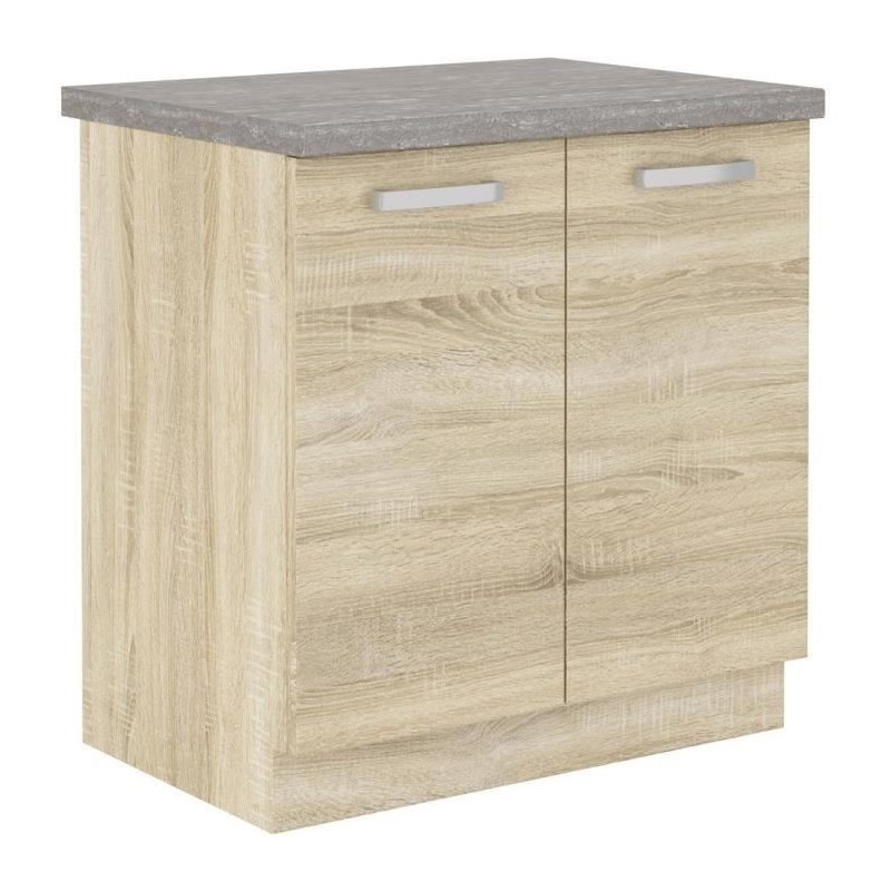 Meuble bas 2 portes battantes avec plan de travail - Décor chene sonoma - L 80 x P 51,6 x H 82 cm - LASSEN