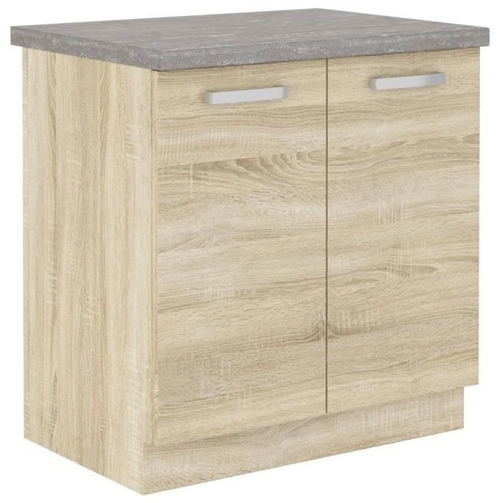 Meuble bas 2 portes battantes avec plan de travail - Décor chene sono