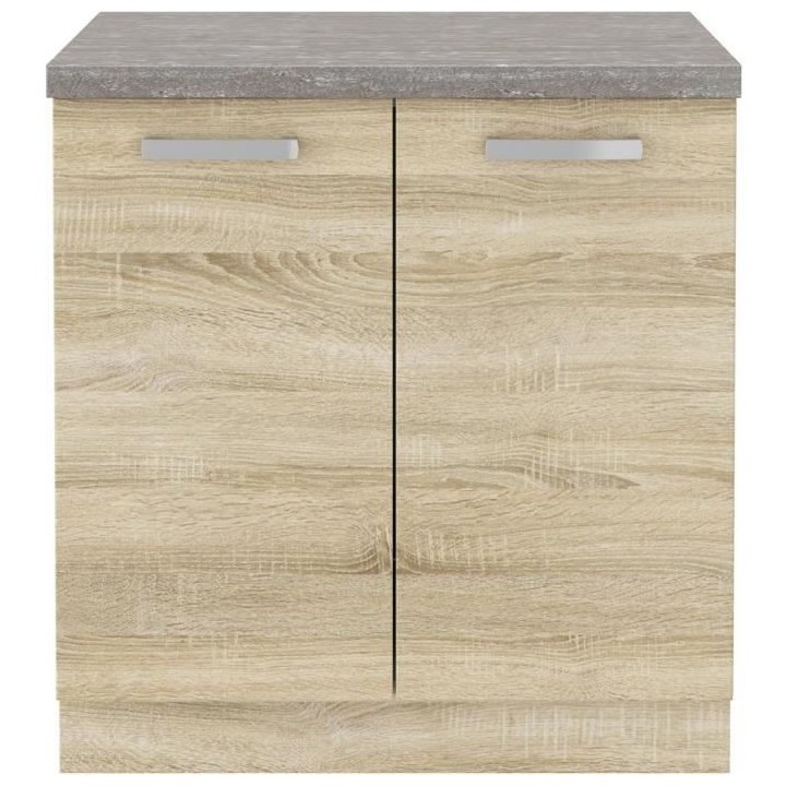 Meuble bas 2 portes battantes avec plan de travail - Décor chene sono