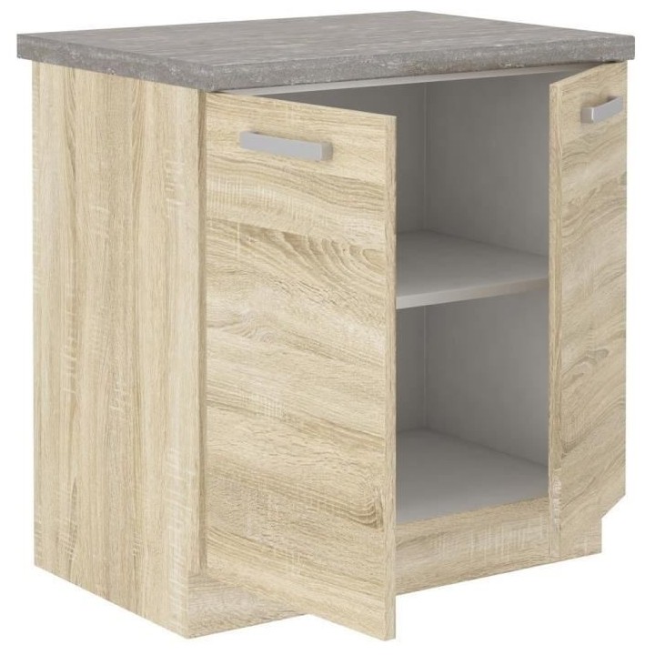 Meuble bas 2 portes battantes avec plan de travail - Décor chene sono