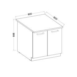 Meuble bas 2 portes battantes avec plan de travail - Décor chene sonoma - L 80 x P 51,6 x H 82 cm - LASSEN