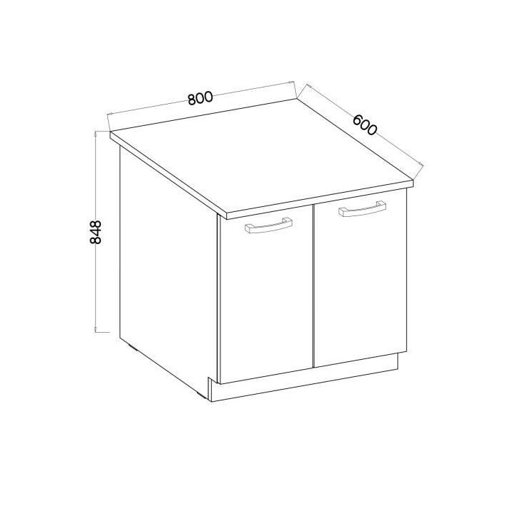 Meuble bas 2 portes battantes avec plan de travail - Décor chene sono