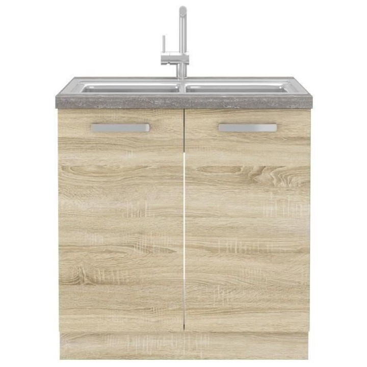 Meuble bas sous-évier 2 portes battantes - Décor chene sonoma - L 80