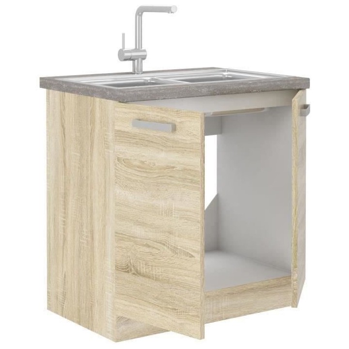 Meuble bas sous-évier 2 portes battantes - Décor chene sonoma - L 80