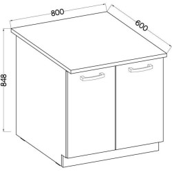 Meuble bas sous-évier 2 portes battantes - Décor chene sonoma - L 80 x P 51,6 x H 85 - LASSEN