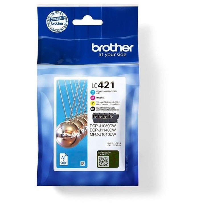 Pack de 4 Cartouches d'encre LC421VAL - BROTHER - Noir, Cyan, Magenta