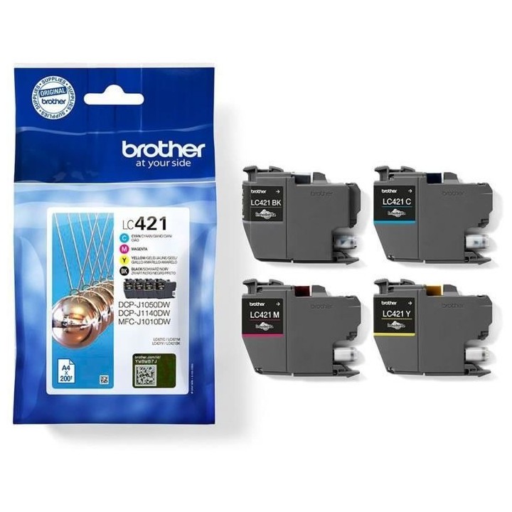 Pack de 4 Cartouches d'encre LC421VAL - BROTHER - Noir, Cyan, Magenta