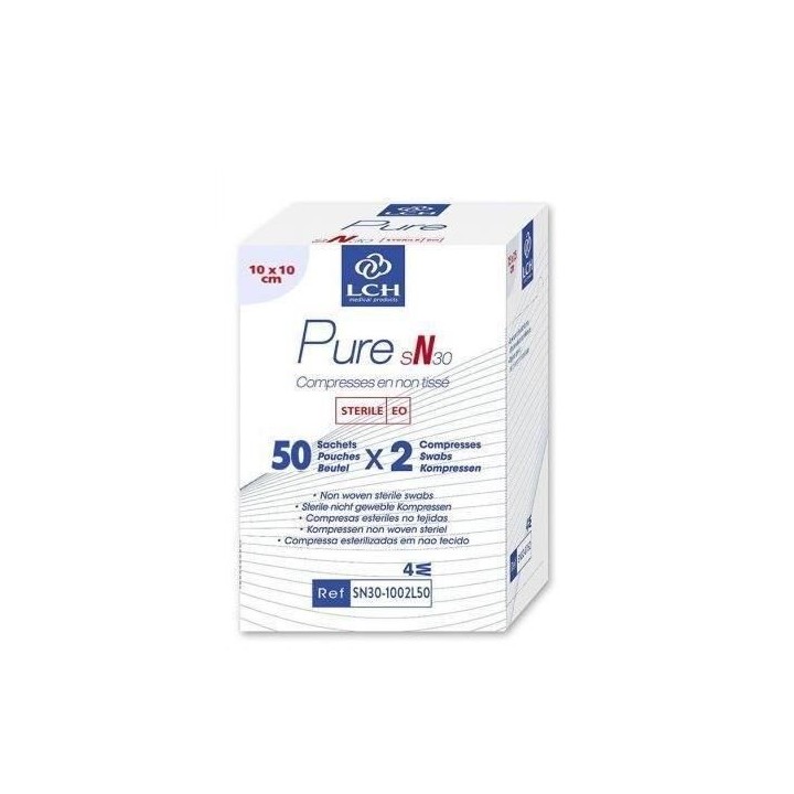 Lot de 18 boites de 100 Compresses PURE Non tissé stérile 30g 10x10