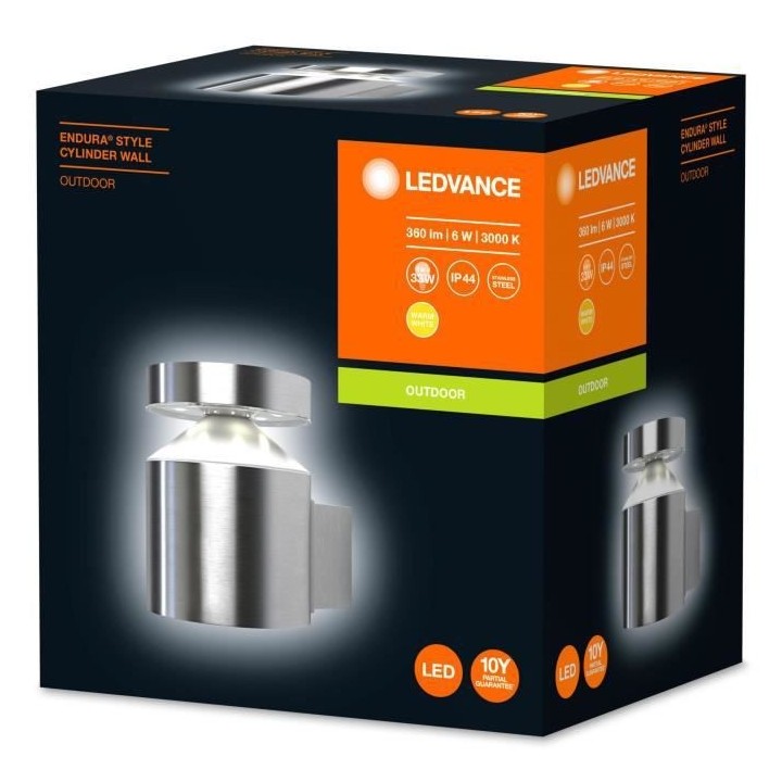 ENDURA STYLE CYLINDER WALL Applique Extérieure 6w 360lm - Acier Inoxy