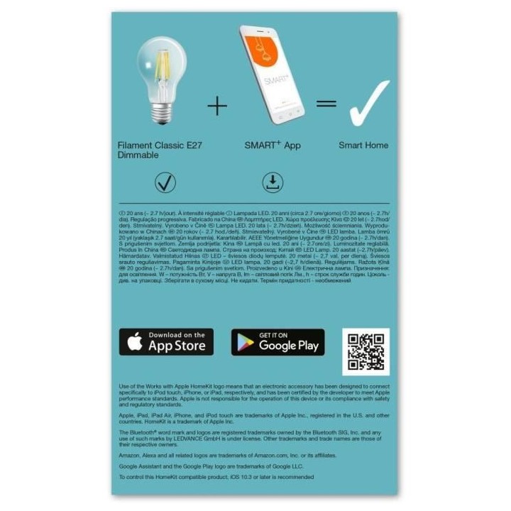 LEDVANCE Ampoule Smart+ Bluetooth STANDARD FIL 60W E27 PUISSANCE VARIA