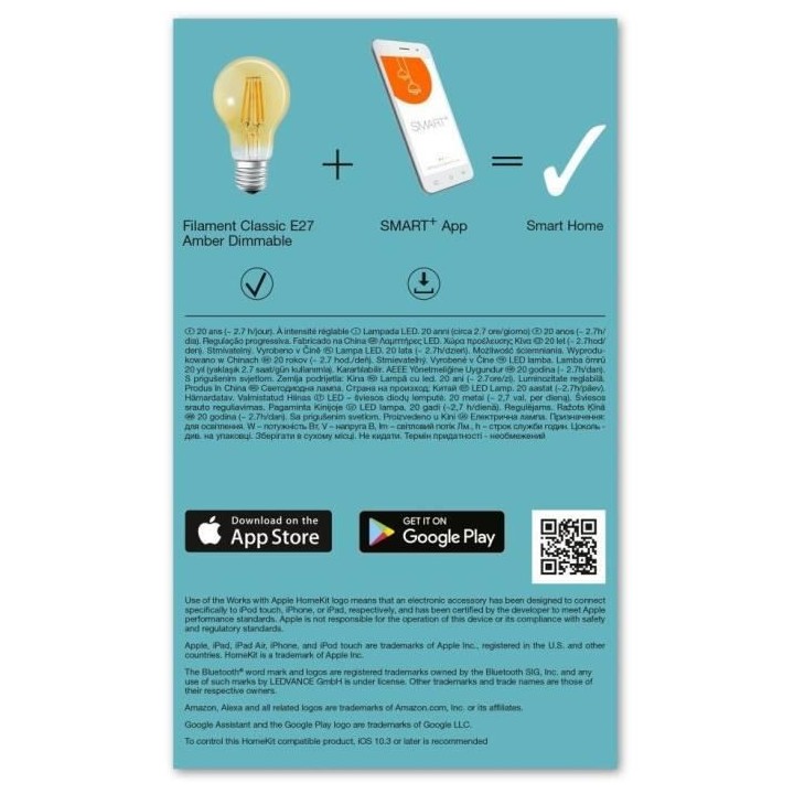 LEDVANCE Ampoule Smart+ Bluetooth STANDARD FIL OR 60W E27 PUISSANCE VA