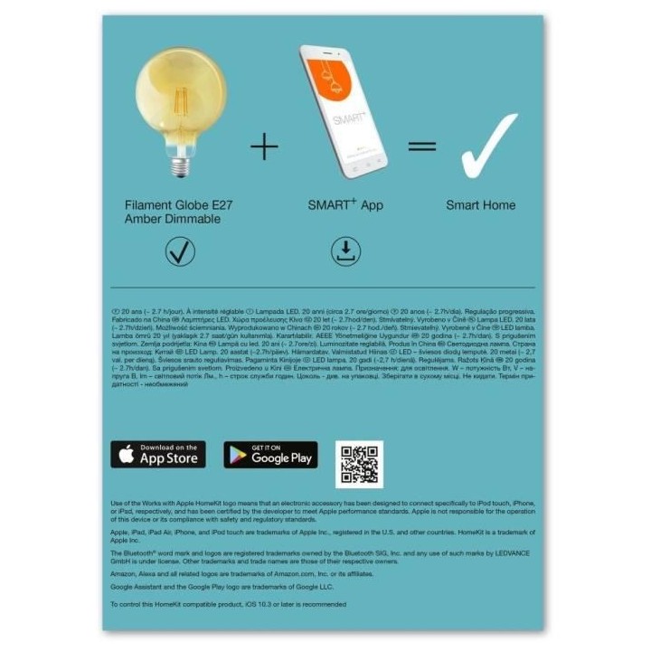 LEDVANCE Ampoule Smart+ Bluetooth GLOBE FIL OR 60W E27 PUISSANCE VARIA