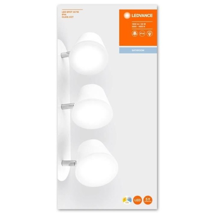 LEDVANCE LED Spot Applique Triple - 3 x 7W - IP44 - Blanc - Chaud/Froi