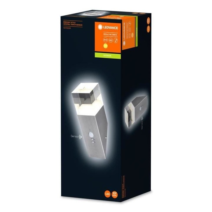 ENDURA STYLE CRYSTAL TORCH SENSOR Applique Extérieure 5w 400lm - Acie