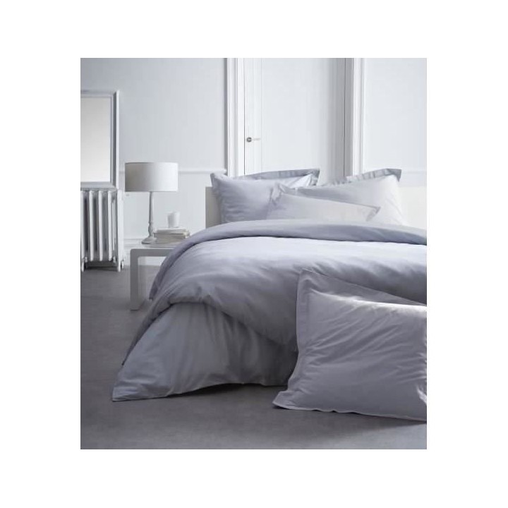 TODAY Drap Housse 160X200 2 personnes Percale uni gris PREMIUM TODAY