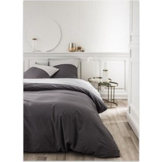 TODAY Parure de lit 220X240 2 personnes Percale bicolore gris PREMIUM