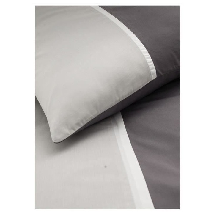 TODAY Parure de lit 220X240 2 personnes Percale bicolore gris PREMIUM