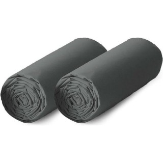 TODAY Lot de 2 draps housse 100% coton - 140x190 cm - Gris anthracite