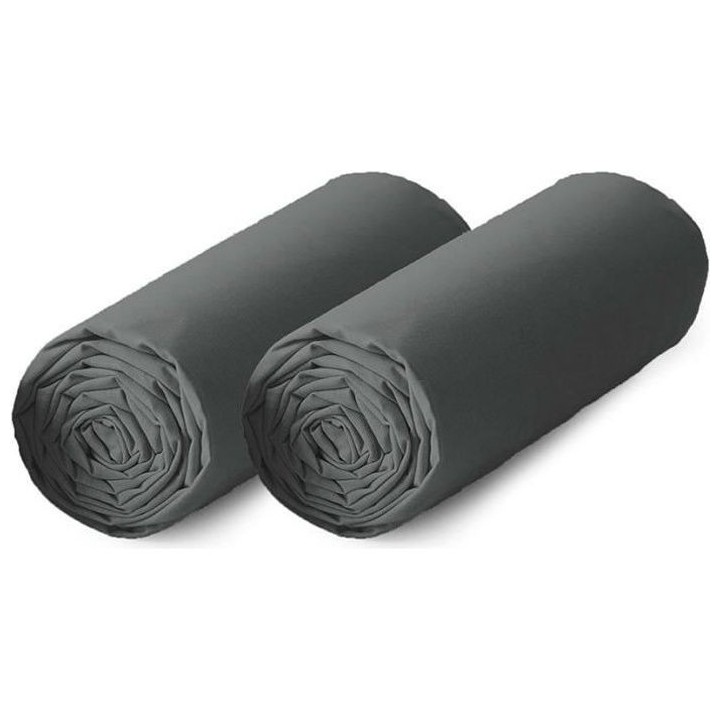 TODAY Lot de 2 draps housse 100% coton - 140x190 cm - Gris anthracite
