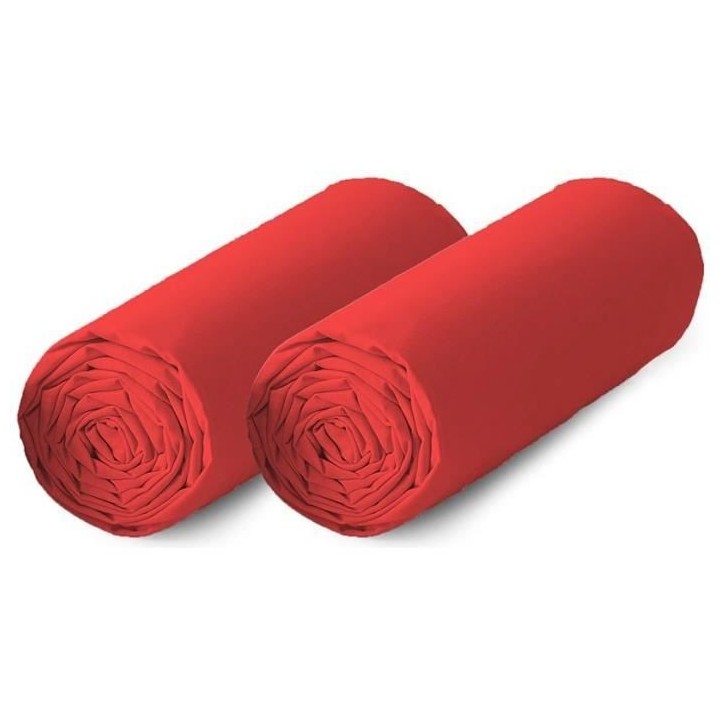 TODAY Lot de 2 draps housse 100% coton - 140x190 cm - Rouge TODAY