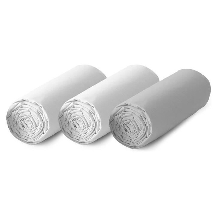 TODAY Lot de 3 draps housse 100% coton - 160x200 cm - Blanc et gris cl
