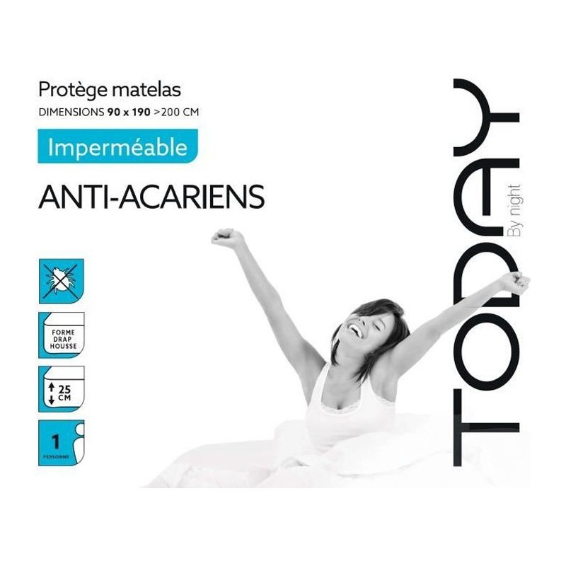 TODAY Protege Matelas / Alese Imperméable Anti-Acariens 90x190/200cm - 100% Coton TODAY