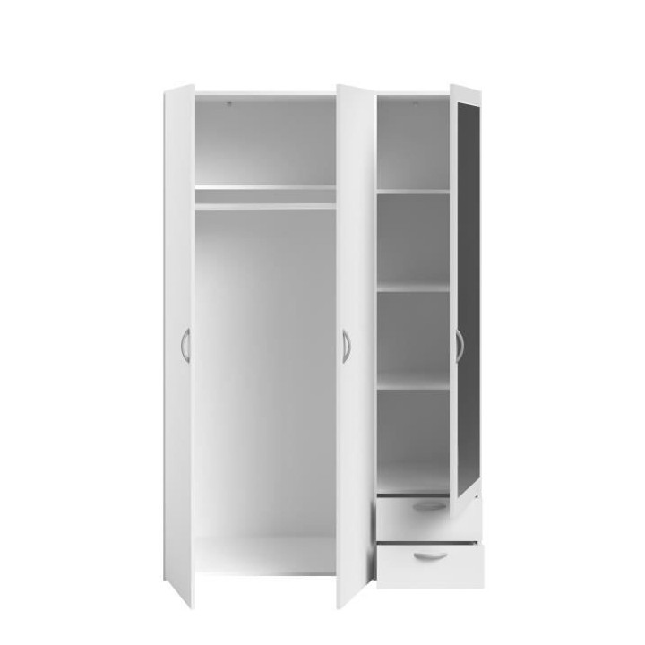 Armoire 3 portes battantes avec miroir + 2 tiroirs - Panneaux de parti