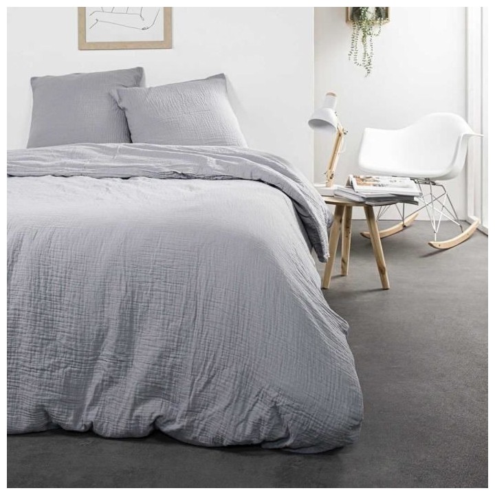 TODAY Parure de couette - 220x240 cm - Gaze de Coton - Gris Acier