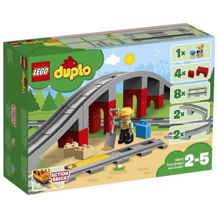 LEGO 10872 DUPLO Town Les Rails Et Le Pont Du Train, jouet pour enfant