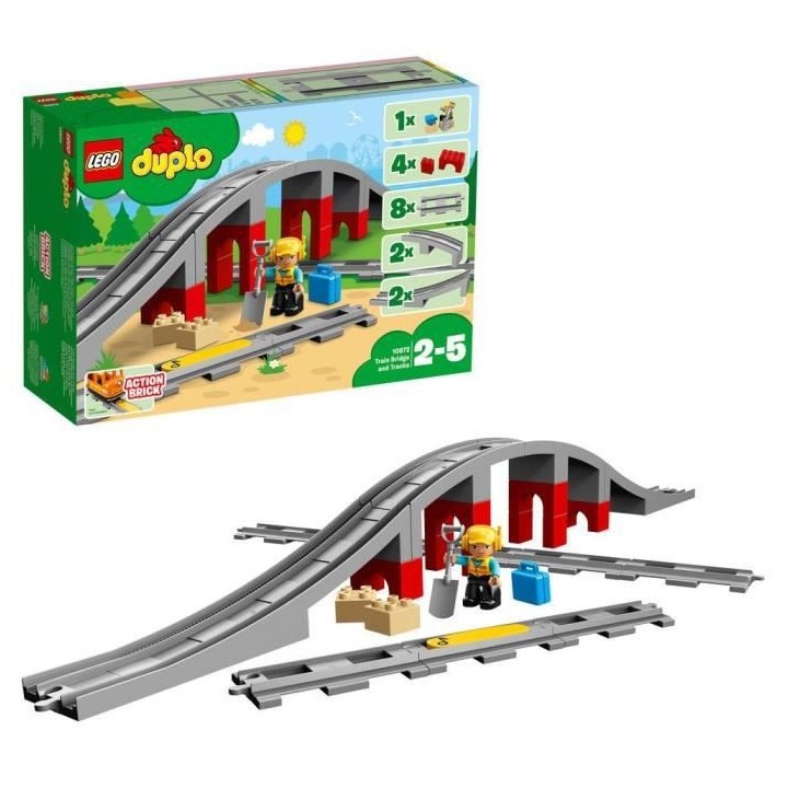 LEGO 10872 DUPLO Town Les Rails Et Le Pont Du Train, jouet pour enfant