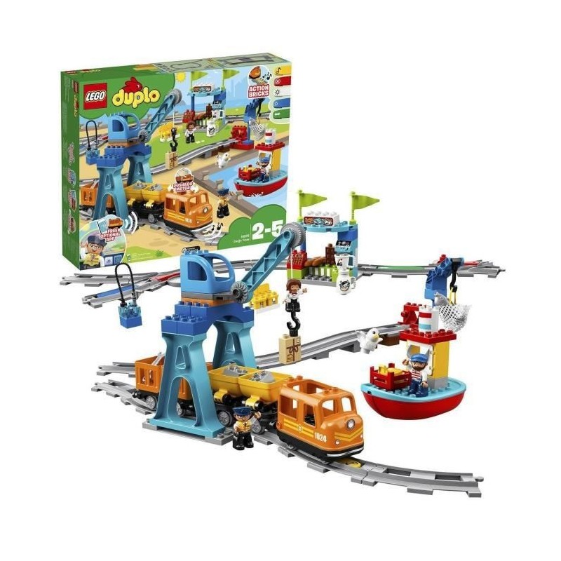 LEGO 10875 DUPLO Le Train De Marchandises, Jeu Avec Son Et Lumiere, Grue avec télécommande Jouet Pour Enfant 2-5 Ans