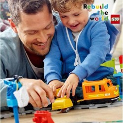 LEGO 10875 DUPLO Le Train De Marchandises, Jeu Avec Son Et Lumiere, Grue avec télécommande Jouet Pour Enfant 2-5 Ans