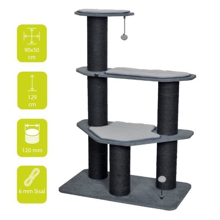 EBI Griffoir Meru 90 x 50 x 129 cm - 24,1 kg - Gris - Pour chat