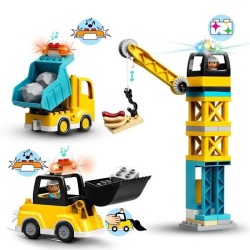 LEGO 10933 DUPLO La Grue Et Les Engins De Construction, Pelleteuse, Camion avec Lumiere & Son, Jouet Pour Enfants de 2-5 ans