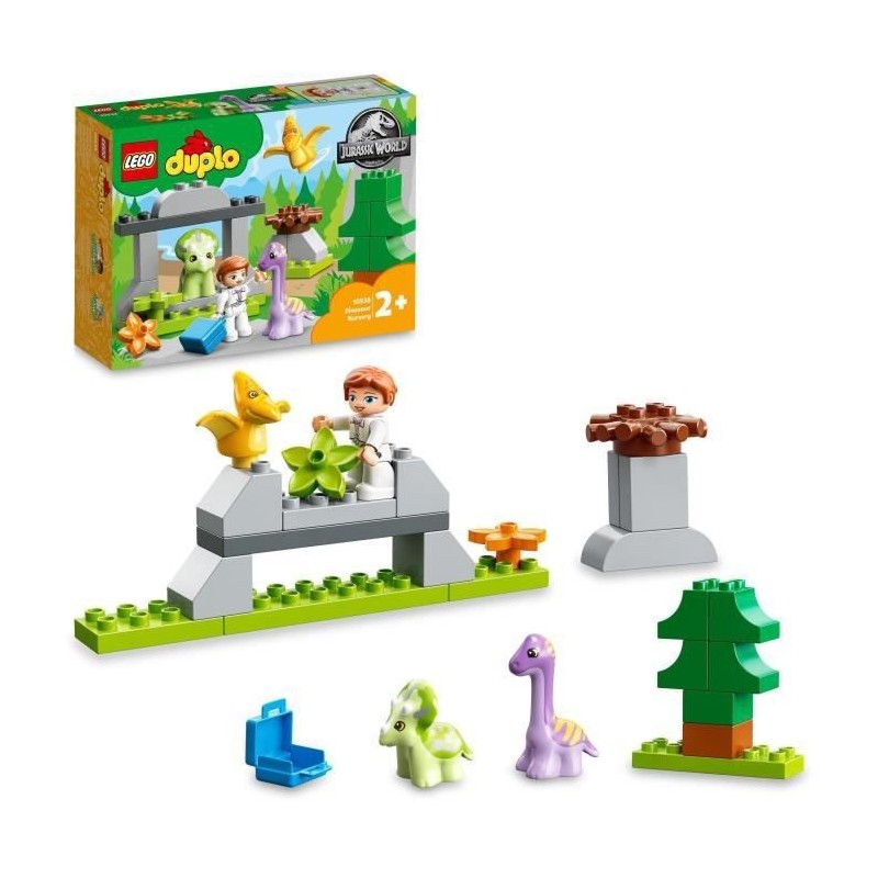 LEGO 10938 DUPLO La Nurserie des Dinosaures Jouet avec Figurines des 2 ans, Tricératops, Ptéranodon et Brachiosaure, Idée Cad