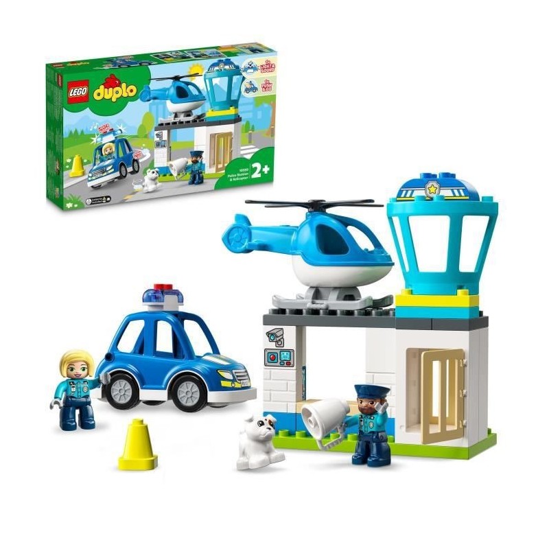 LEGO 10959 DUPLO Le Commissariat Et L'Hélicoptere De La Police, Voiture Avec Gyrophare et Sirene, Jouet d'Éveil Des 2 Ans