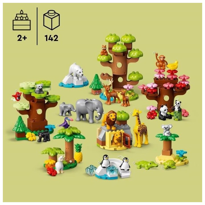 LEGO 10975 DUPLO Animaux Sauvages du Monde, Jouet Éducatif des 2 Ans,