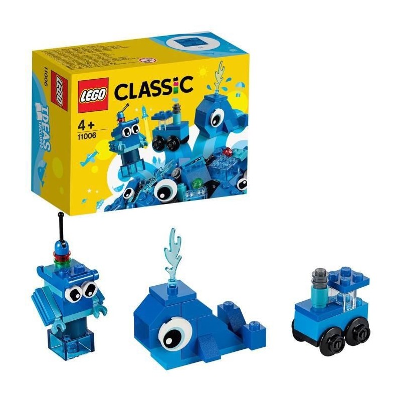 LEGO 11006 Classic Briques Créatives Bleues, Jeu Éducatif pour Enfants +4 ans, Set avec Jouet Robot, Train et Baleine