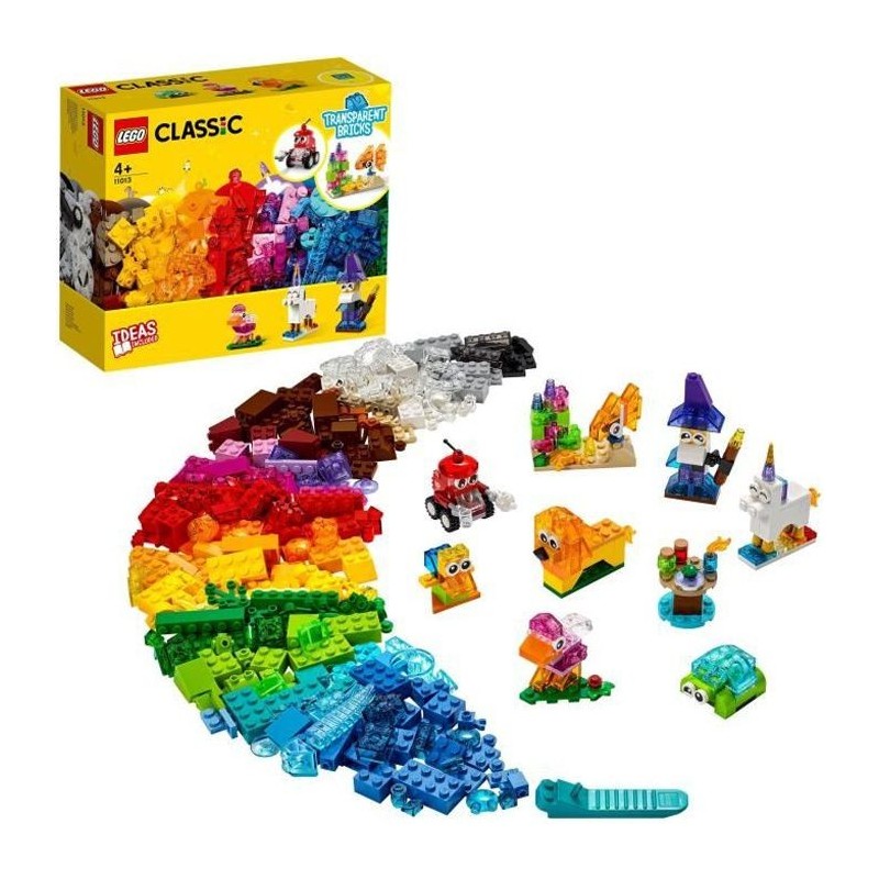 LEGO 4+ Classic 11013 Briques transparentes créatives, Jeu de construction en briques incluant des animaux pour enfants