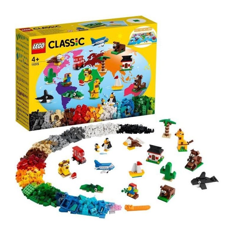 LEGO 4+ Classic 11015 Briques créatives « Autour du monde » Jeu de Construction avec 15 Figurines d'animaux