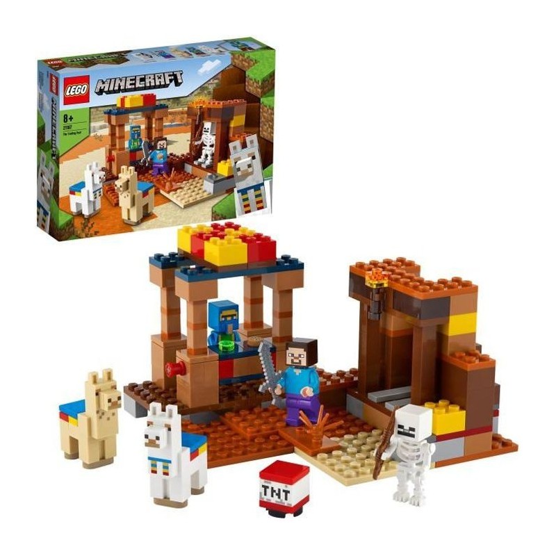 LEGO Minecraft 21167 Le Comptoir d'Échange, Jouet avec Figurines Steve, Squelette et Lamas