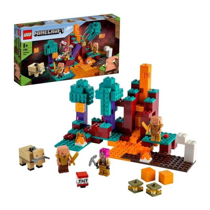 LEGO Minecraft 21168 La Foret Biscornue, Jouet sur le Nether, avec TNT, et Figurines Piglin